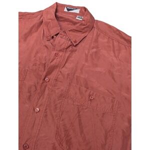 VTG Silkman L 100% Silk Short‎ Sleeve Button Front Shirt Rust Brown
